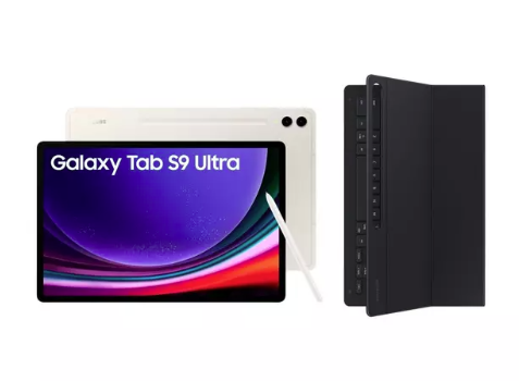 SAMSUNG Galaxy Tab S9 Ultra 14.6" Tablet (256 GB, Beige) & Galaxy Tab S9 Ultra Slim Book Cover Keyboard Case Bundle